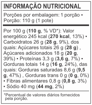 Tabela Nutricional do Sorvete de Framboesa com Chocolate Branco da Delicari